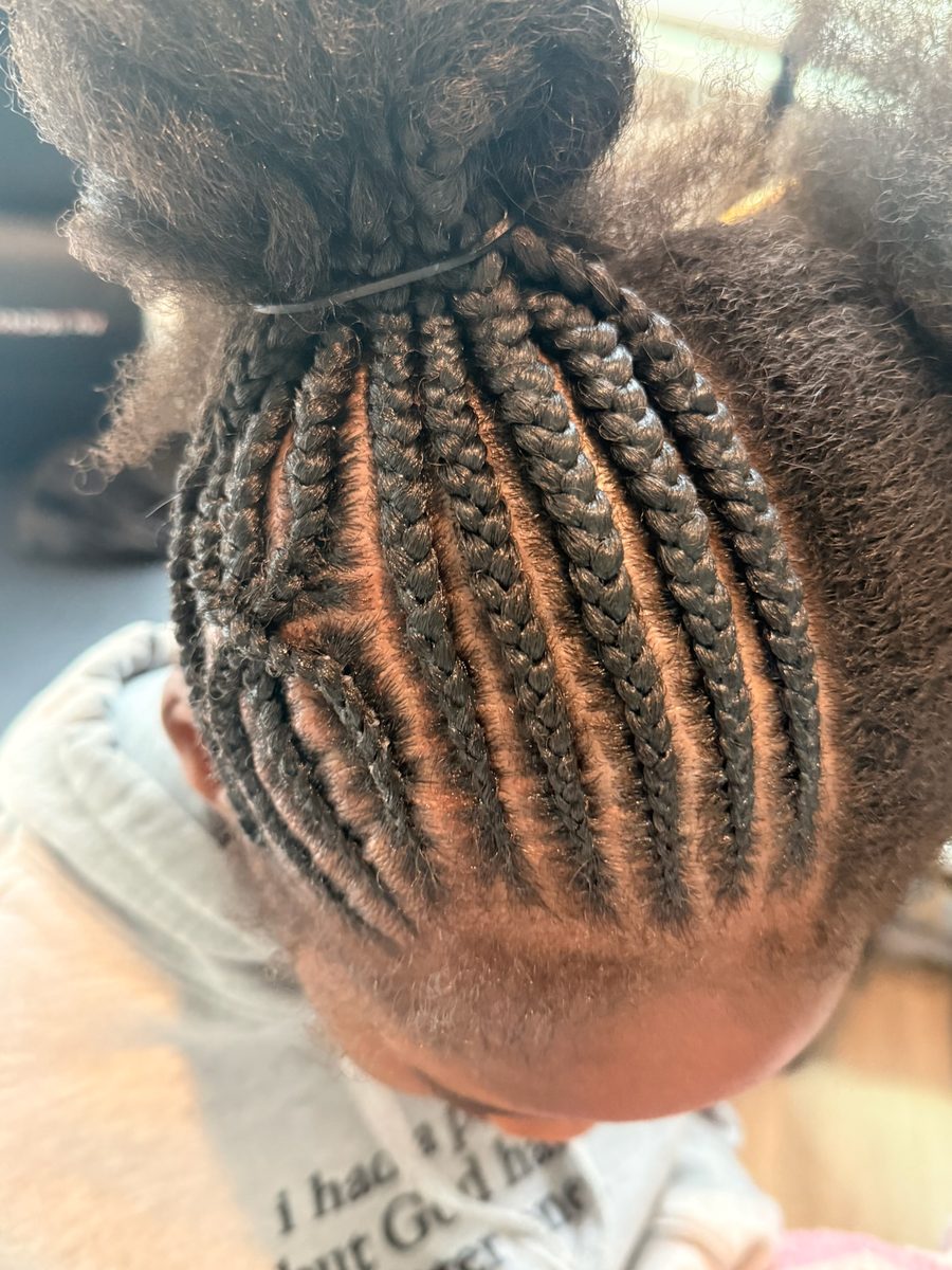 Kids' cornrow ponytail, back view